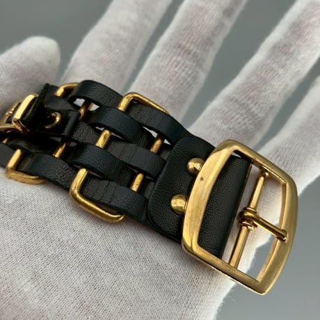 CHANEL (シャネル) ヴィンテージ ロゴ レザー チェーンブレスレット