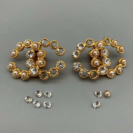 CHANEL (シャネル) ヴィンテージ デカココ ココマーク ラインストーン パール イヤリング