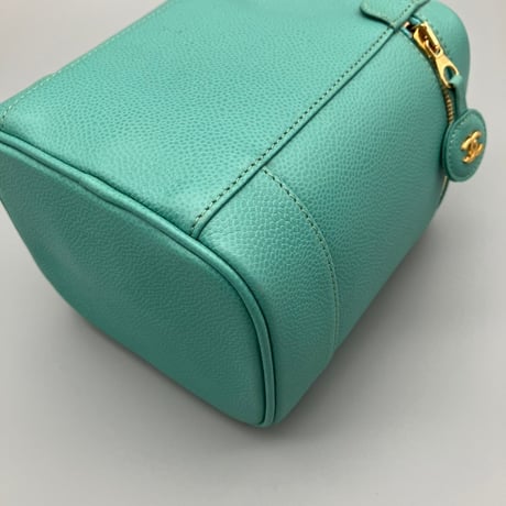 CHANEL (シャネル) ヴィンテージ デカココ ココマーク キャビアスキン グリーン バニティ ハンドバッグ
