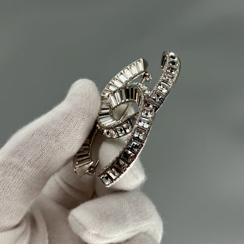 CHANEL/シャネル ラインストーン ココマーク シルバーブローチ