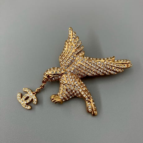 CHANEL (シャネル) ヴィンテージ イーグル ココマーク ラインストーン ブローチ