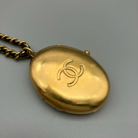 CHANEL (シャネル) ヴィンテージ ロケットペンダント ココマーク レザーチェーン ネックレス