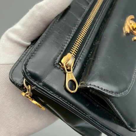 CHANEL (シャネル) ヴィンテージ ターンロック ココマーク レザー クラッチバッグ ハンドバッグ
