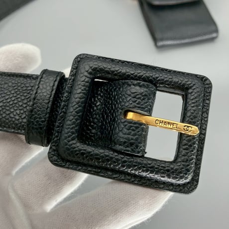 CHANEL (シャネル) ヴィンテージ キャビアスキン マルチポーチ ココマーク ベルト