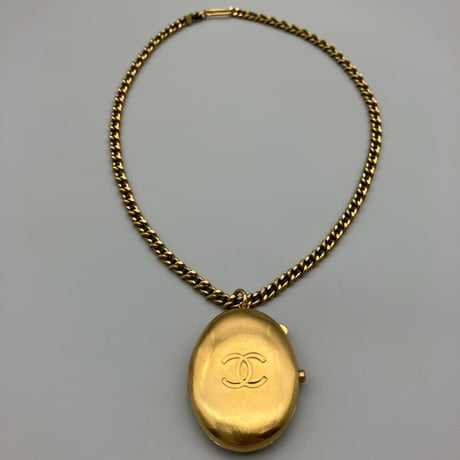 CHANEL (シャネル) ヴィンテージ ロケットペンダント ココマーク レザーチェーン ネックレス