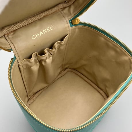 CHANEL (シャネル) ヴィンテージ デカココ ココマーク キャビアスキン グリーン バニティ ハンドバッグ
