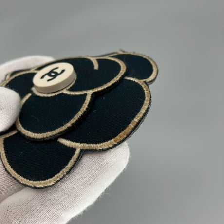 CHANEL (シャネル) ヴィンテージ ココマーク カメリア ブラック ブローチ