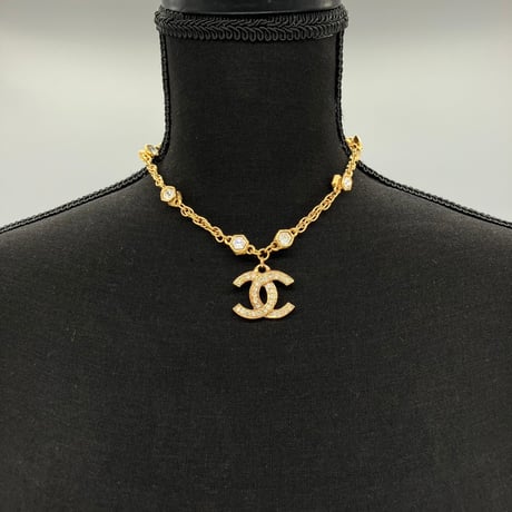 CHANEL (シャネル) ヴィンテージ ココマーク ラインストーン ネックレス