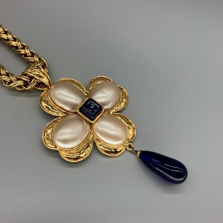 CHANEL (シャネル) ヴィンテージ カラーストーン グリポア フラワー パール ロングチェーン ネックレス