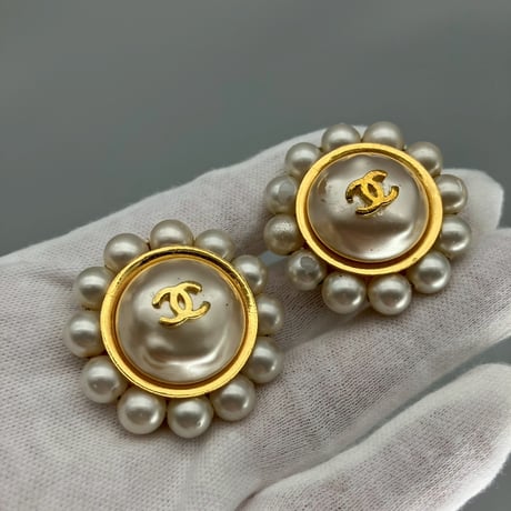 CHANEL (シャネル) ヴィンテージ ココマーク パール ラウンド イヤリング