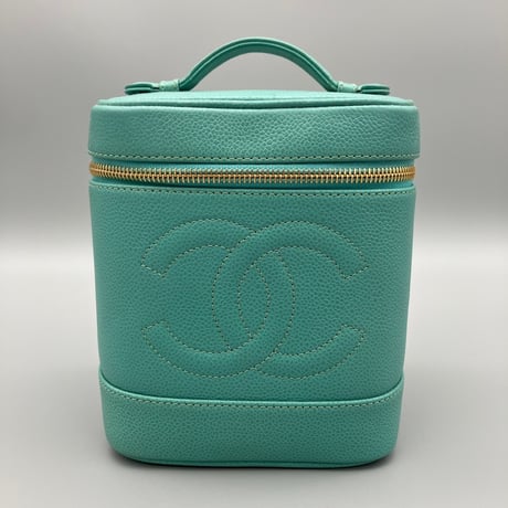 CHANEL (シャネル) ヴィンテージ デカココ ココマーク キャビアスキン グリーン バニティ ハンドバッグ