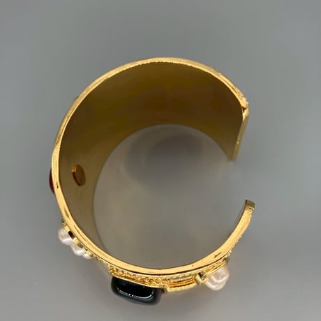 CHANEL (シャネル) ヴィンテージ カラーストーン グリポア パール ブレスレット バングル