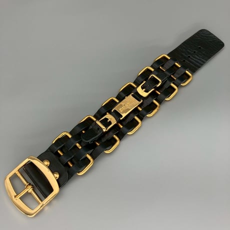 CHANEL (シャネル) ヴィンテージ ロゴ レザー チェーンブレスレット