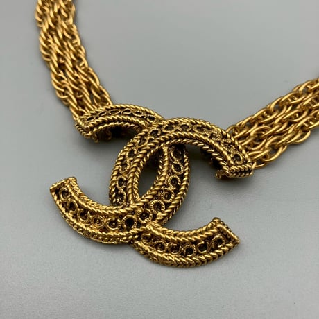 CHANEL (シャネル) ヴィンテージ デカココ ココマーク 3連チェーン ネックレス