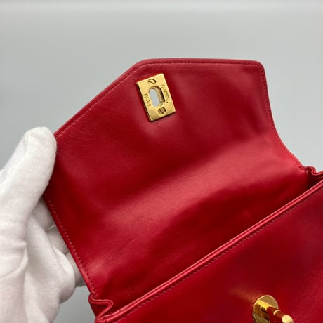 CHANEL (シャネル) ヴィンテージ ラムスキン トリプルココマーク ターンロック レッド ウエストバッグ