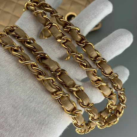 CHANEL (シャネル) ヴィンテージ マトラッセ ココマーク プッシュロック ベージュ ミニショルダーバッグ