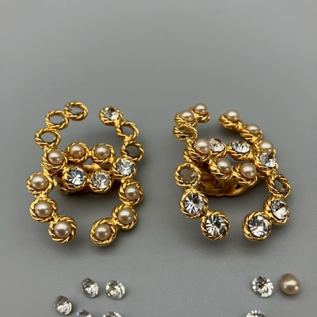 CHANEL (シャネル) ヴィンテージ デカココ ココマーク ラインストーン パール イヤリング