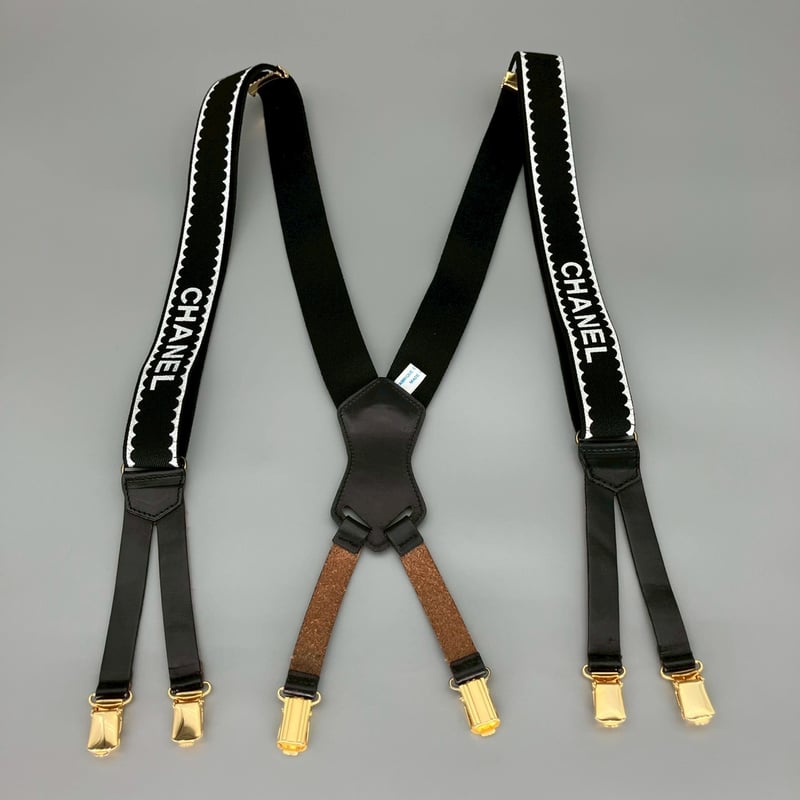 CHANEL シャネル ココマーク ブラック/ベージュ サスペンダー CHANEL (シャネル) ヴィンテージ ココマーク ロゴ サスペンダー
