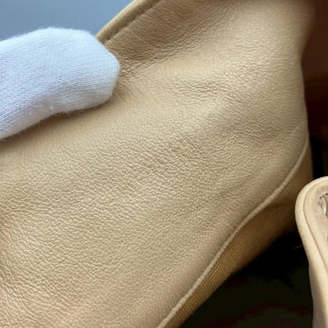 CHANEL (シャネル) ヴィンテージ ラムスキン ココマーク ベージュ 巾着 ハンドバッグ