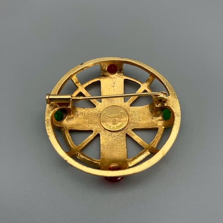 CHANEL (シャネル) ヴィンテージ グリポア カラーストーン ロゴ ブローチ