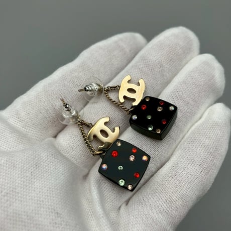 CHANEL (シャネル) ヴィンテージ ココマーク ラインストーン ミラー ピアス