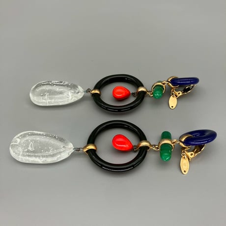 CHANEL (シャネル) ヴィンテージ カラーストーン グリポア ラウンド スイング イヤリング