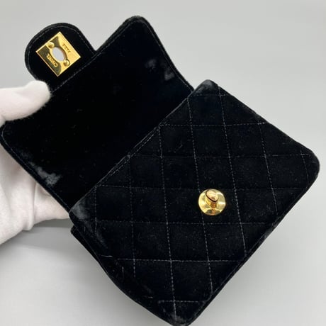 CHANEL (シャネル) ヴィンテージ 親子バッグ マトラッセ ベロア ベルベット ターンロック ミニハンドバッグ
