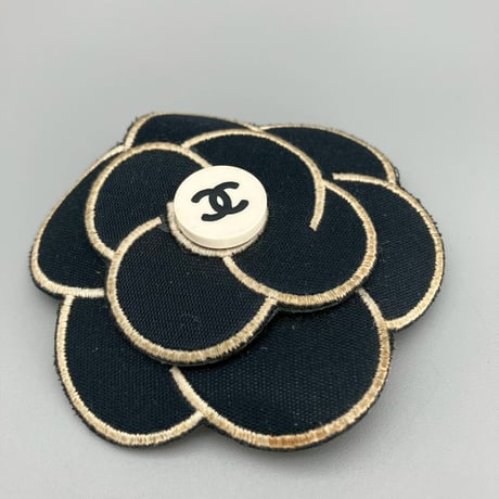 CHANEL (シャネル) ヴィンテージ ココマーク カメリア ブラック ブローチ