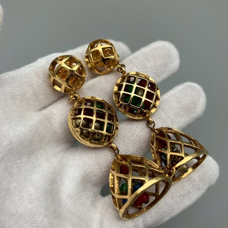 CHANEL (シャネル) ヴィンテージ かご カラーストーン グリポア スイング イヤリング