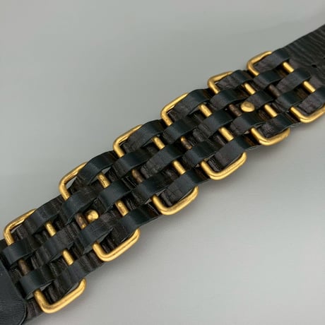CHANEL (シャネル) ヴィンテージ ロゴ レザー チェーンブレスレット