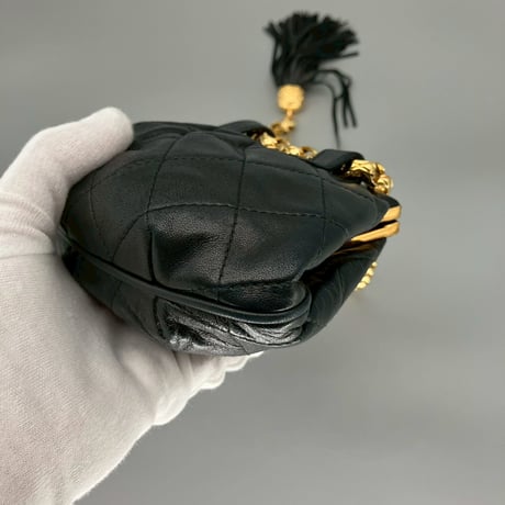 CHANEL (シャネル) ヴィンテージ ラムスキン がま口 ココマーク フリンジ ウエストバッグ