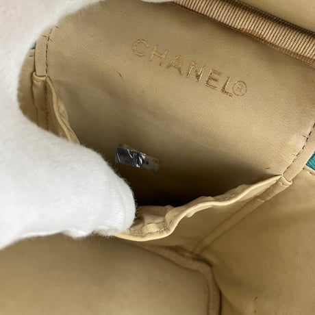 CHANEL (シャネル) ヴィンテージ デカココ ココマーク キャビアスキン グリーン バニティ ハンドバッグ