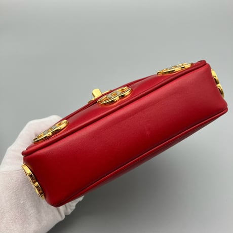 CHANEL (シャネル) ヴィンテージ ラムスキン トリプルココマーク ターンロック レッド ウエストバッグ