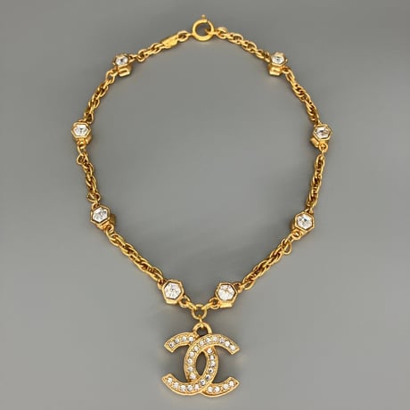 CHANEL (シャネル) ヴィンテージ ラインストーン ココマーク ネックレス