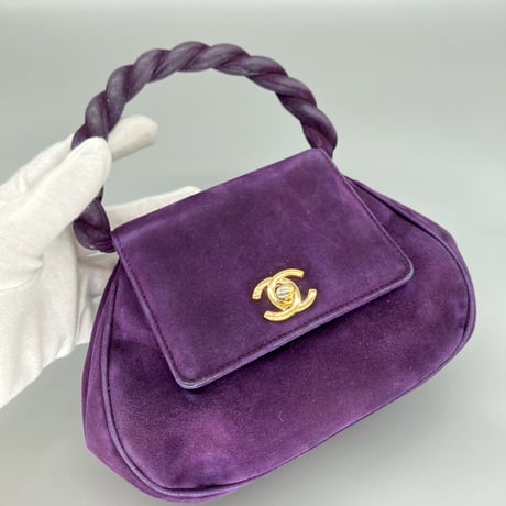 CHANEL (シャネル) ヴィンテージ スエード ツイスト ターンロック ココマーク ハンドバッグ