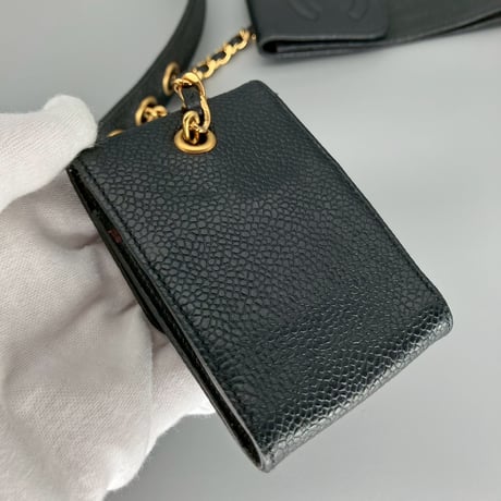 CHANEL (シャネル) ヴィンテージ キャビアスキン マルチポーチ ココマーク ベルト