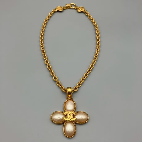 CHANEL (シャネル) ヴィンテージ パール ココマーク クロス ネックレス