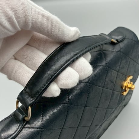 CHANEL (シャネル) ヴィンテージ ダブルターンロック ココマーク ラムスキン ハンドバッグ ショルダーバッグ