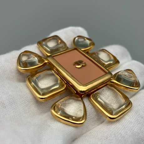 CHANEL (シャネル) ヴィンテージ カラーストーン グリポア クリア ココマーク ブローチ