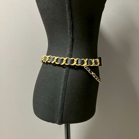 CHANEL (シャネル) ヴィンテージ クローバー ロゴ レザー チェーン ベルト