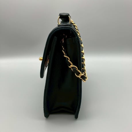 CHANEL (シャネル) ヴィンテージ ダブルターンロック ココマーク ラムスキン ハンドバッグ ショルダーバッグ