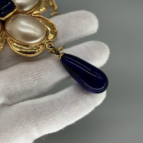CHANEL (シャネル) ヴィンテージ カラーストーン グリポア フラワー パール ロングチェーン ネックレス