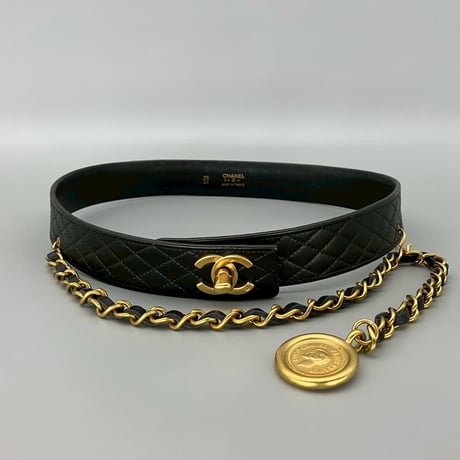 CHANEL (シャネル) ヴィンテージ マトラッセ ココマーク ターンロック チェーン ベルト