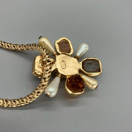 CHANEL (シャネル) ヴィンテージ カラーストーン グリポア パール ココマーク ネックレス