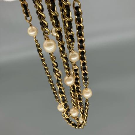 CHANEL (シャネル) ヴィンテージ パール レザーチェーン ロングネックレス