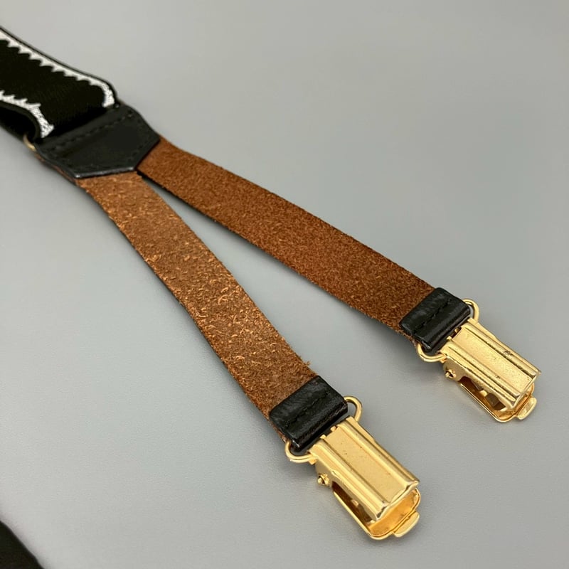 シャネル ココマーク サスペンダー レザー ファブリック ベージュ 60911 CHANEL (シャネル) ヴィンテージ ココマーク ロゴ サスペンダー