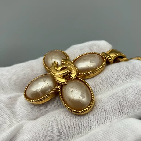CHANEL (シャネル) ヴィンテージ パール ココマーク クロス ネックレス