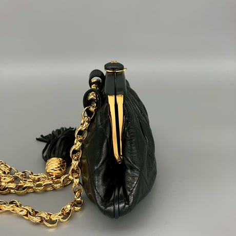 CHANEL (シャネル) ヴィンテージ ラムスキン がま口 ココマーク フリンジ ウエストバッグ
