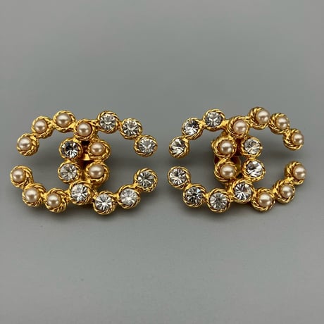 CHANEL (シャネル) ヴィンテージ デカココ ココマーク ラインストーン パール イヤリング