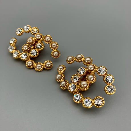 CHANEL (シャネル) ヴィンテージ デカココ ココマーク ラインストーン パール イヤリング